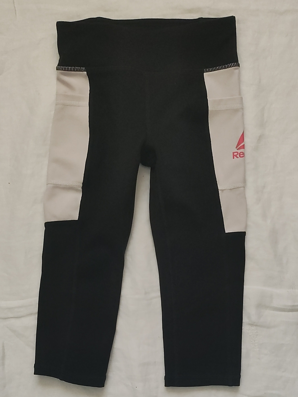 Reebok Black Leggings with Light Pink Side Panels